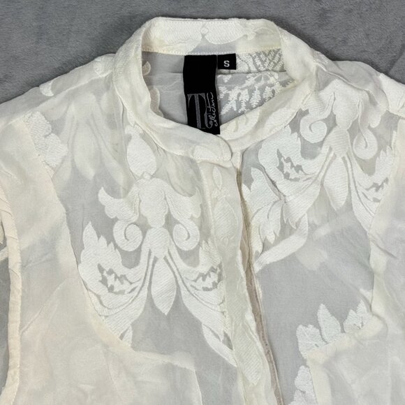 Tt Collection Cream Silk Floral Embroidered Blouse - Picture 4 of 9